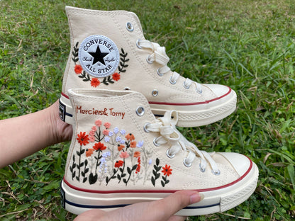 Custom Converse Platform/ Wedding Flowers Embroidered Platform Shoes/ Bridal Flowers Embroidered Sneakers/ Personalized Bridal Sneaker