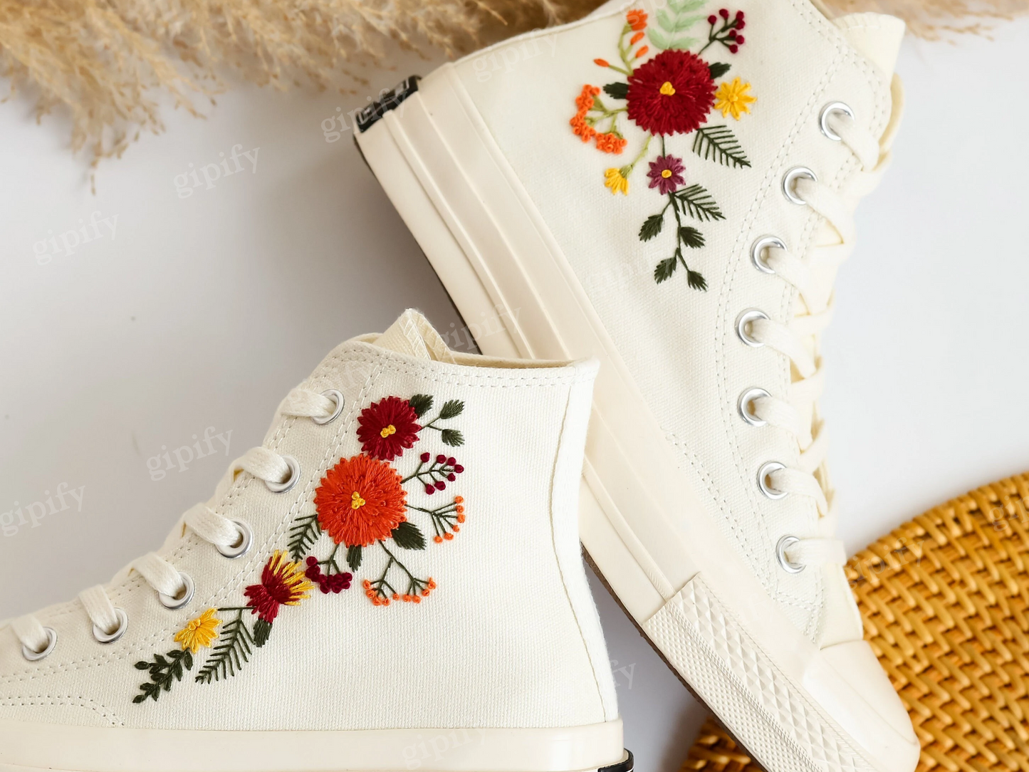 Wedding Shoes for Bride, Bridal Flower Embroidered Converse Custom, Wedding Flower Embroidered Sneakers, Personalized Bridal Sneaker