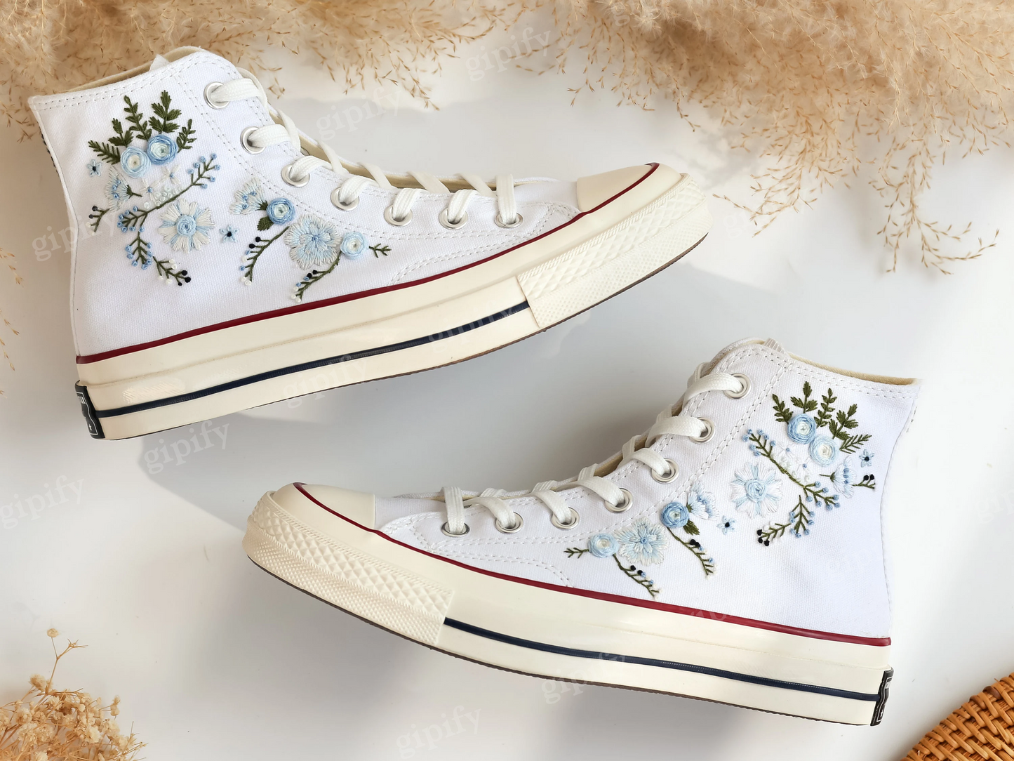 Custom Wedding Converse Taylor 1970s Embroidered Garden Flowers ,Wedding Flowers Embroidered Shoes, Bridal Flowers Embroidered Sneakers