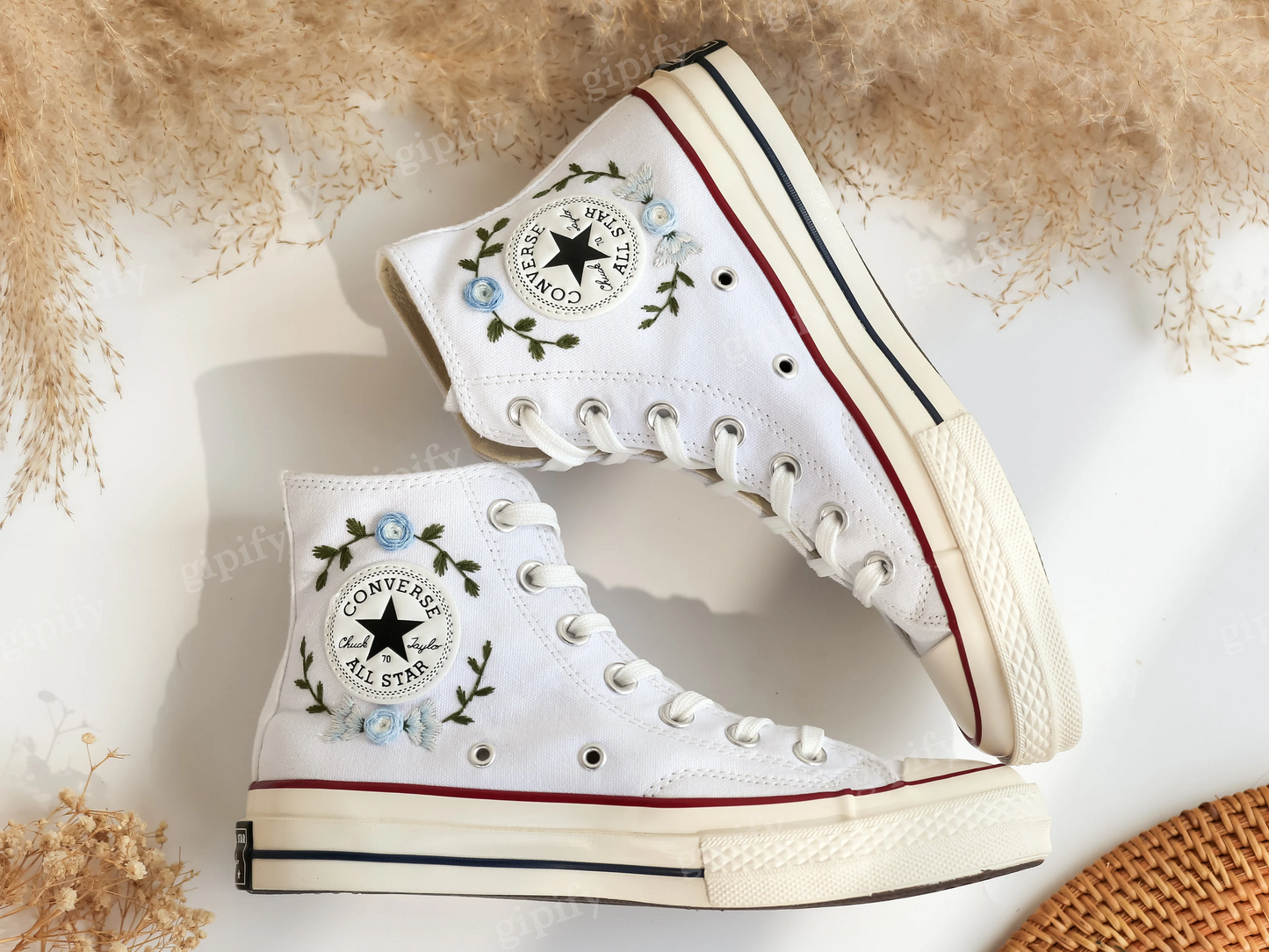 Custom Wedding Converse Taylor 1970s Embroidered Garden Flowers ,Wedding Flowers Embroidered Shoes, Bridal Flowers Embroidered Sneakers