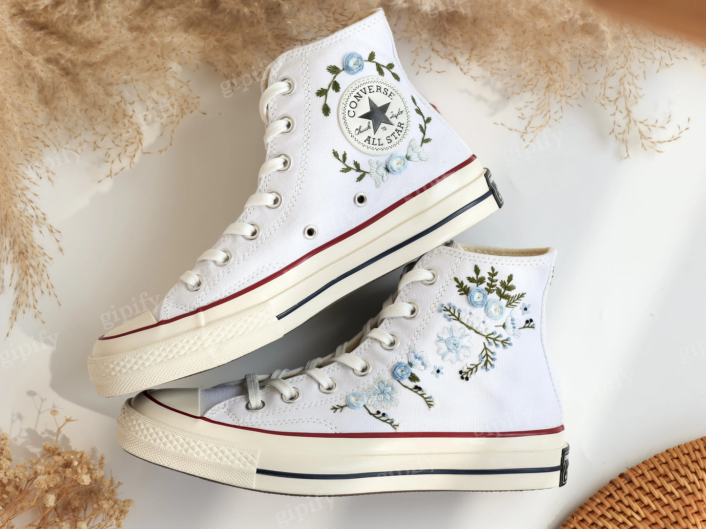 Custom Wedding Converse Taylor 1970s Embroidered Garden Flowers ,Wedding Flowers Embroidered Shoes, Bridal Flowers Embroidered Sneakers