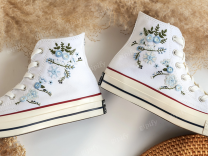 Custom Wedding Converse Taylor 1970s Embroidered Garden Flowers ,Wedding Flowers Embroidered Shoes, Bridal Flowers Embroidered Sneakers