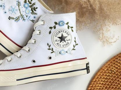 Custom Wedding Converse Taylor 1970s Embroidered Garden Flowers ,Wedding Flowers Embroidered Shoes, Bridal Flowers Embroidered Sneakers