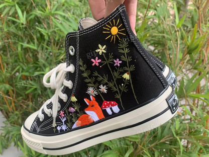 Converse Custom Animal Embroidery - Converse Custom Fox Embroidery - Converse Custom Chuck Taylor 70 embroidered flowers