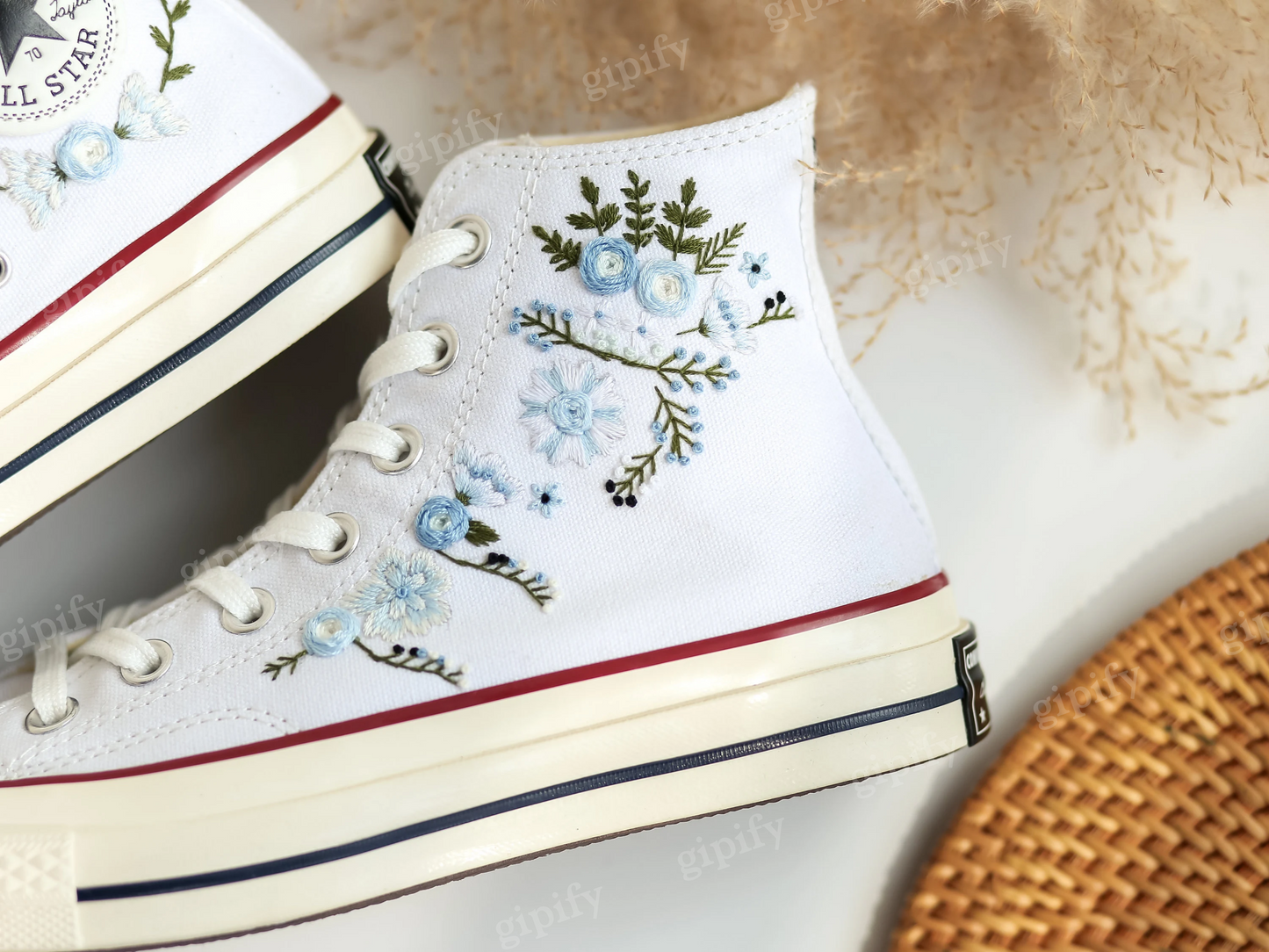 Custom Wedding Converse Taylor 1970s Embroidered Garden Flowers ,Wedding Flowers Embroidered Shoes, Bridal Flowers Embroidered Sneakers