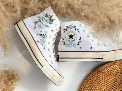 Custom Wedding Converse Taylor 1970s Embroidered Garden Flowers ,Wedding Flowers Embroidered Shoes, Bridal Flowers Embroidered Sneakers