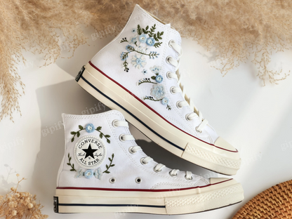 Custom Wedding Converse Taylor 1970s Embroidered Garden Flowers ,Wedding Flowers Embroidered Shoes, Bridal Flowers Embroidered Sneakers