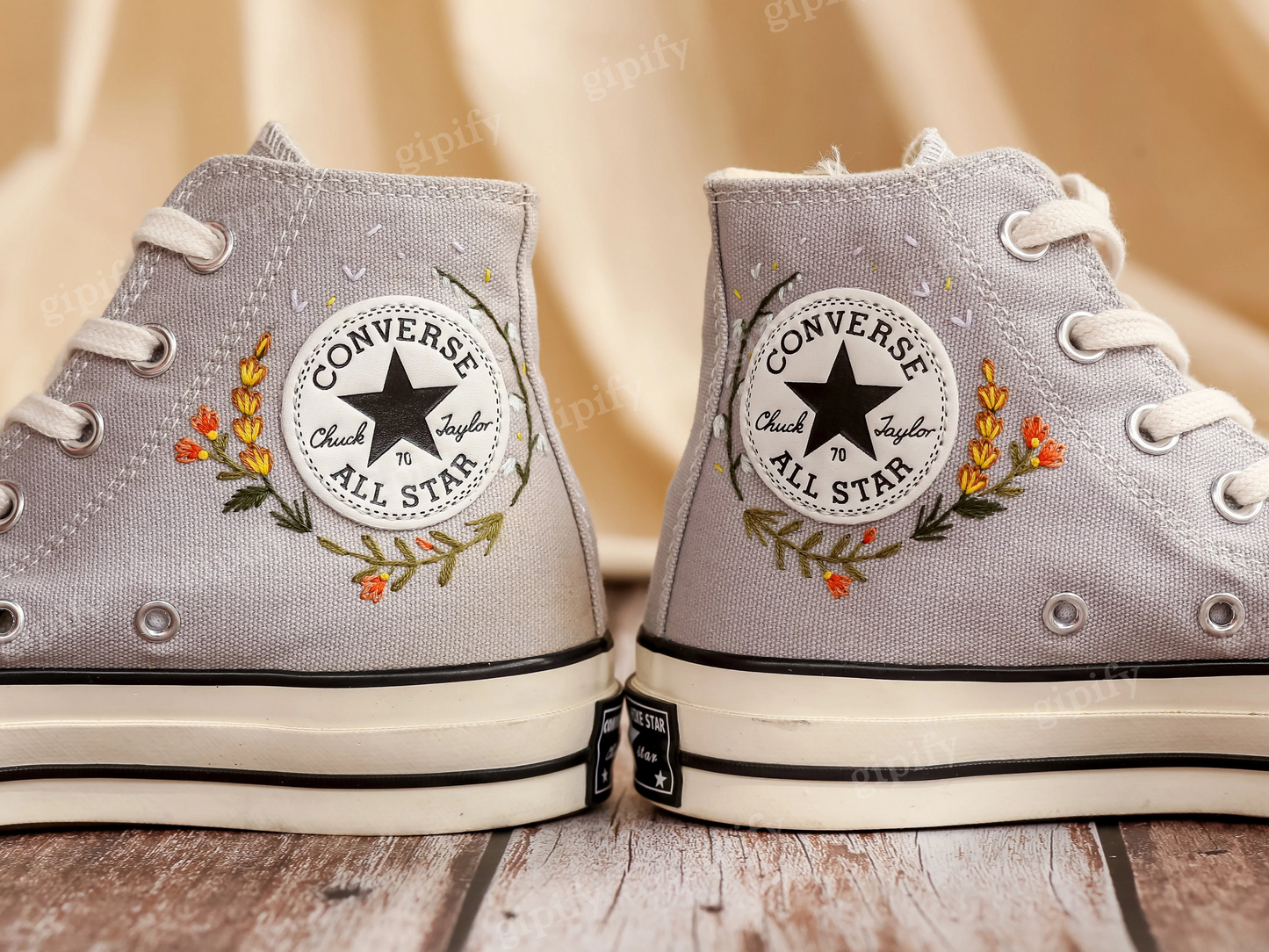 Customized Embroidered Converse High Tops, Mushrooms Embroidered Shoes Women, Gardens Flowers and Cat Embroidered Converse, Gifts for Her