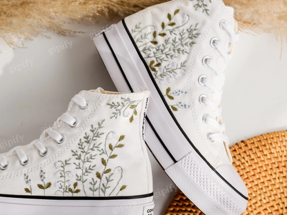 Custom Embroidered Converse high tops, Small Flower Embroidered Converse Shoes, Floral Embroidered Sneakers Custom, Unique Gifts for Her