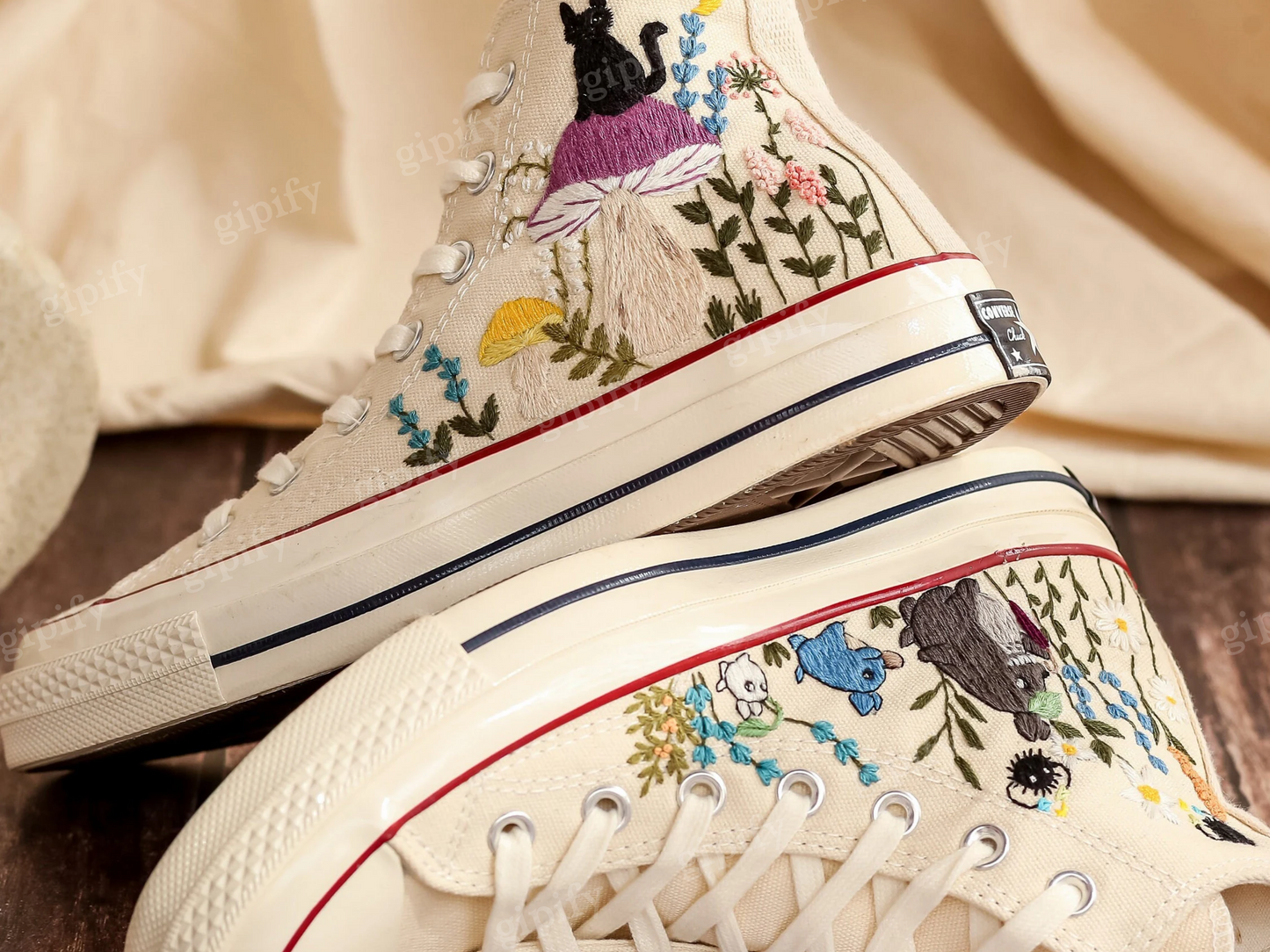 Customized Embroidered Sneakers, Mushrooms Embroidered Converse for Women, Mushrooms and Pet Embroidered Shoes, Converse Embroidery Mushroom