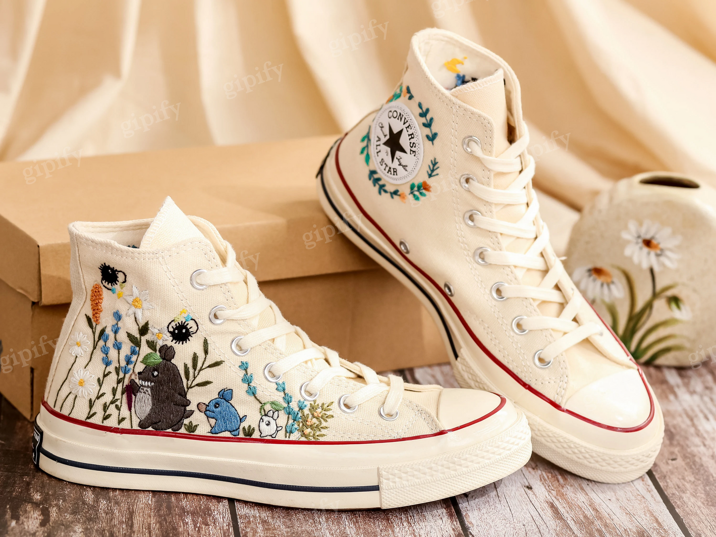 Customized Embroidered Sneakers, Mushrooms Embroidered Converse for Women, Mushrooms and Pet Embroidered Shoes, Converse Embroidery Mushroom