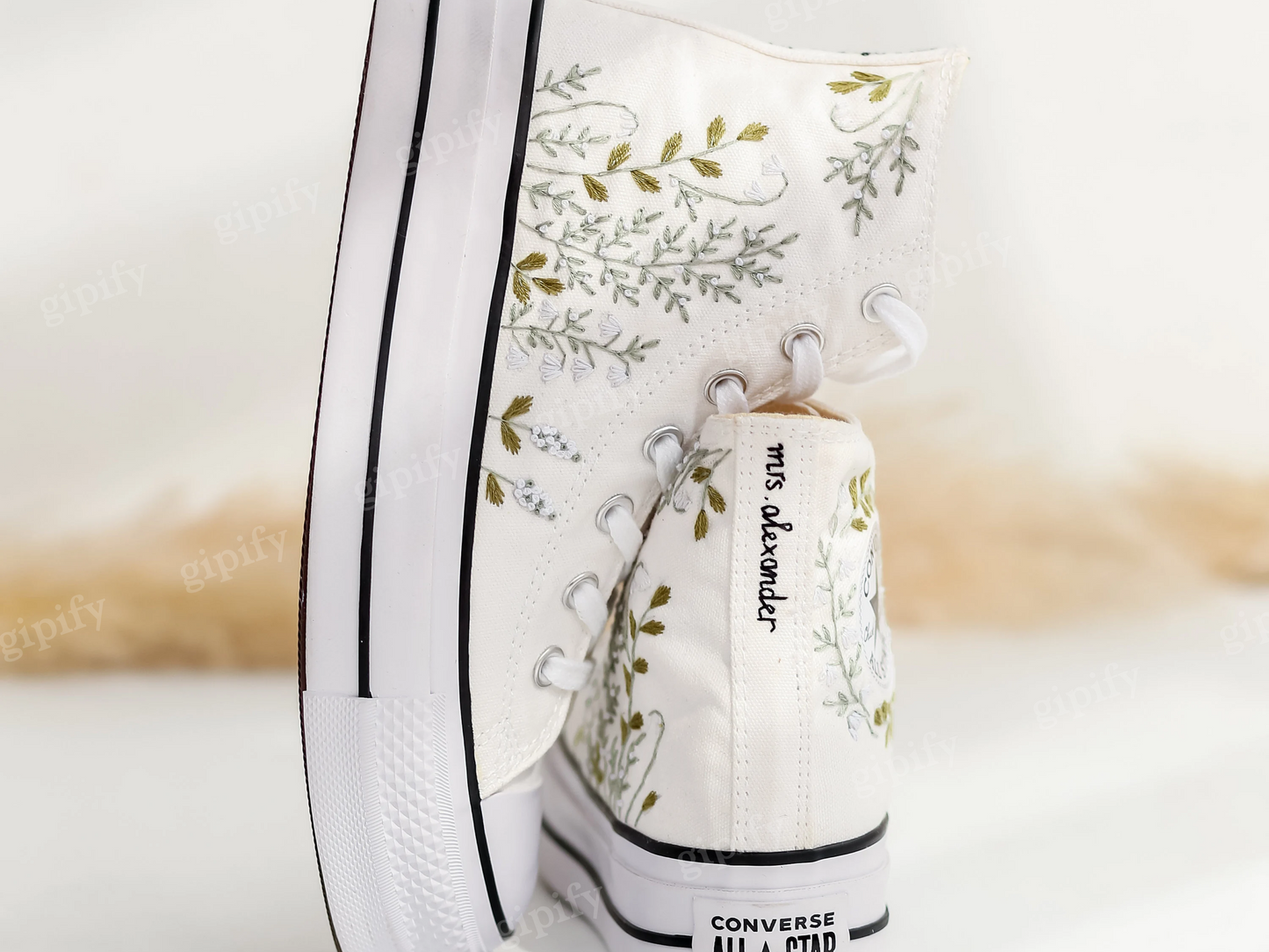 Custom Embroidered Converse high tops, Small Flower Embroidered Converse Shoes, Floral Embroidered Sneakers Custom, Unique Gifts for Her