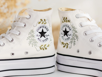 Custom Embroidered Converse high tops, Small Flower Embroidered Converse Shoes, Floral Embroidered Sneakers Custom, Unique Gifts for Her