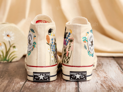 Customized Embroidered Sneakers, Mushrooms Embroidered Converse for Women, Mushrooms and Pet Embroidered Shoes, Converse Embroidery Mushroom