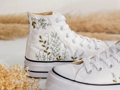 Custom Embroidered Converse high tops, Small Flower Embroidered Converse Shoes, Floral Embroidered Sneakers Custom, Unique Gifts for Her