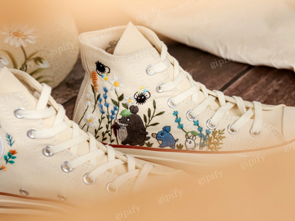 Customized Embroidered Sneakers, Mushrooms Embroidered Converse for Women, Mushrooms and Pet Embroidered Shoes, Converse Embroidery Mushroom