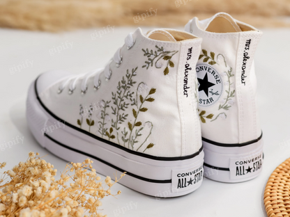 Custom Embroidered Converse high tops, Small Flower Embroidered Converse Shoes, Floral Embroidered Sneakers Custom, Unique Gifts for Her