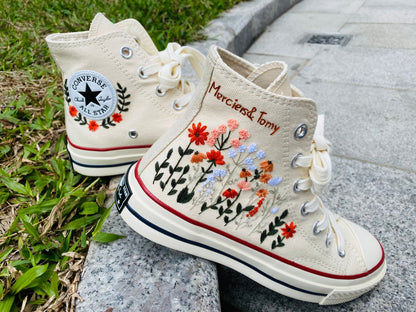 Custom Converse Platform/ Wedding Flowers Embroidered Platform Shoes/ Bridal Flowers Embroidered Sneakers/ Personalized Bridal Sneaker