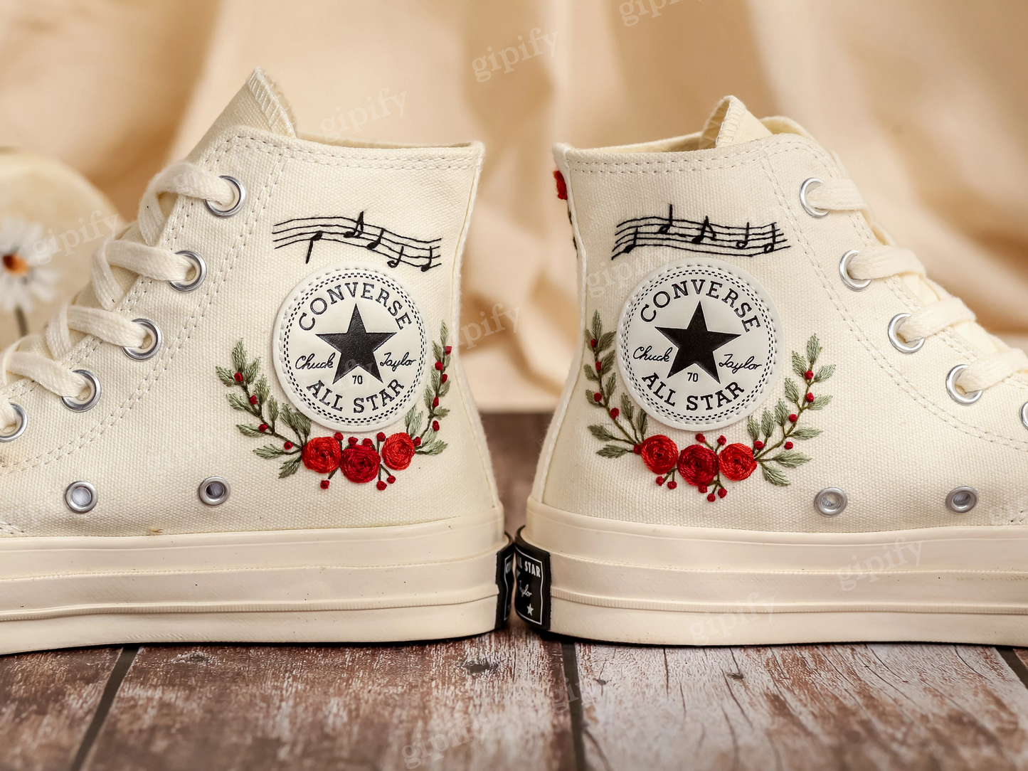 Custom Embroidered Converse Chuck Taylor All Star Shoes, Cat and Flower, 1989 Embroidered Sneaker, Flower Embroidery Shoes, Handmade Gifts