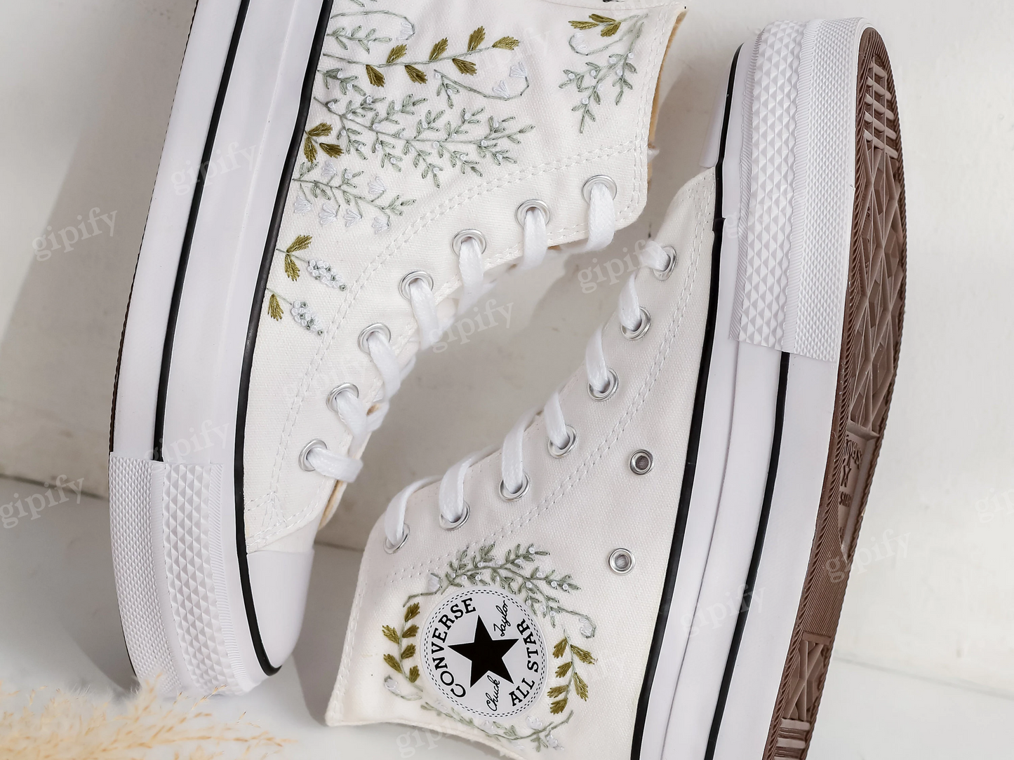 Custom Embroidered Converse high tops, Small Flower Embroidered Converse Shoes, Floral Embroidered Sneakers Custom, Unique Gifts for Her