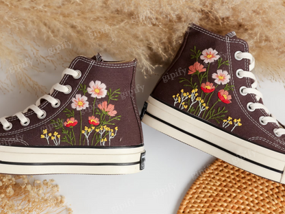 Custom Embroidered Converse, Flowers Embroidered Shoes, Daisy Embroidered Converse, Flowers Embroidery Sneakers Custom, Gifts for Girlfriend