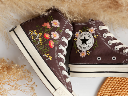 Custom Embroidered Converse, Flowers Embroidered Shoes, Daisy Embroidered Converse, Flowers Embroidery Sneakers Custom, Gifts for Girlfriend