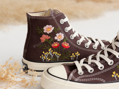 Custom Embroidered Converse, Flowers Embroidered Shoes, Daisy Embroidered Converse, Flowers Embroidery Sneakers Custom, Gifts for Girlfriend