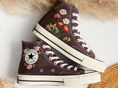 Custom Embroidered Converse, Flowers Embroidered Shoes, Daisy Embroidered Converse, Flowers Embroidery Sneakers Custom, Gifts for Girlfriend