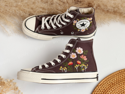 Custom Embroidered Converse, Flowers Embroidered Shoes, Daisy Embroidered Converse, Flowers Embroidery Sneakers Custom, Gifts for Girlfriend