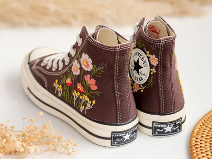 Custom Embroidered Converse, Flowers Embroidered Shoes, Daisy Embroidered Converse, Flowers Embroidery Sneakers Custom, Gifts for Girlfriend