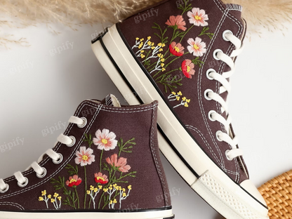 Custom Embroidered Converse, Flowers Embroidered Shoes, Daisy Embroidered Converse, Flowers Embroidery Sneakers Custom, Gifts for Girlfriend