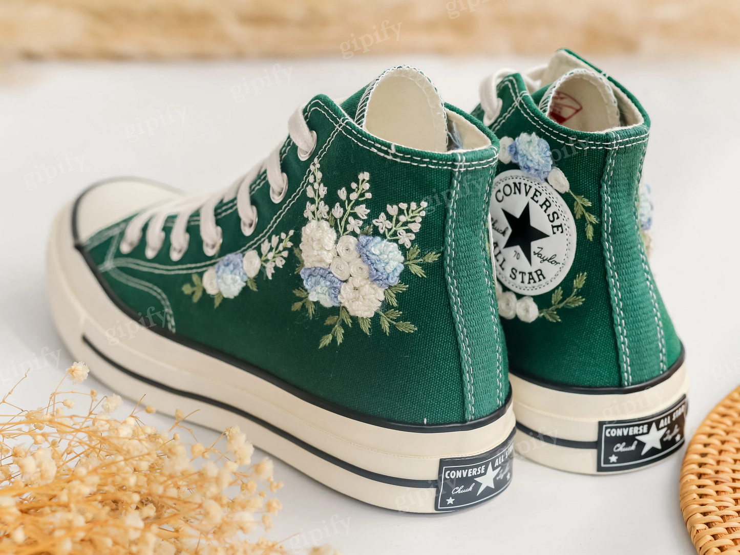 Converse Wedding Shoes, Hydrangeas Flower Embroidered Converse for Bridal, Floral Embroidered Sneakers Wedding Custom, Unique Gifts for Her