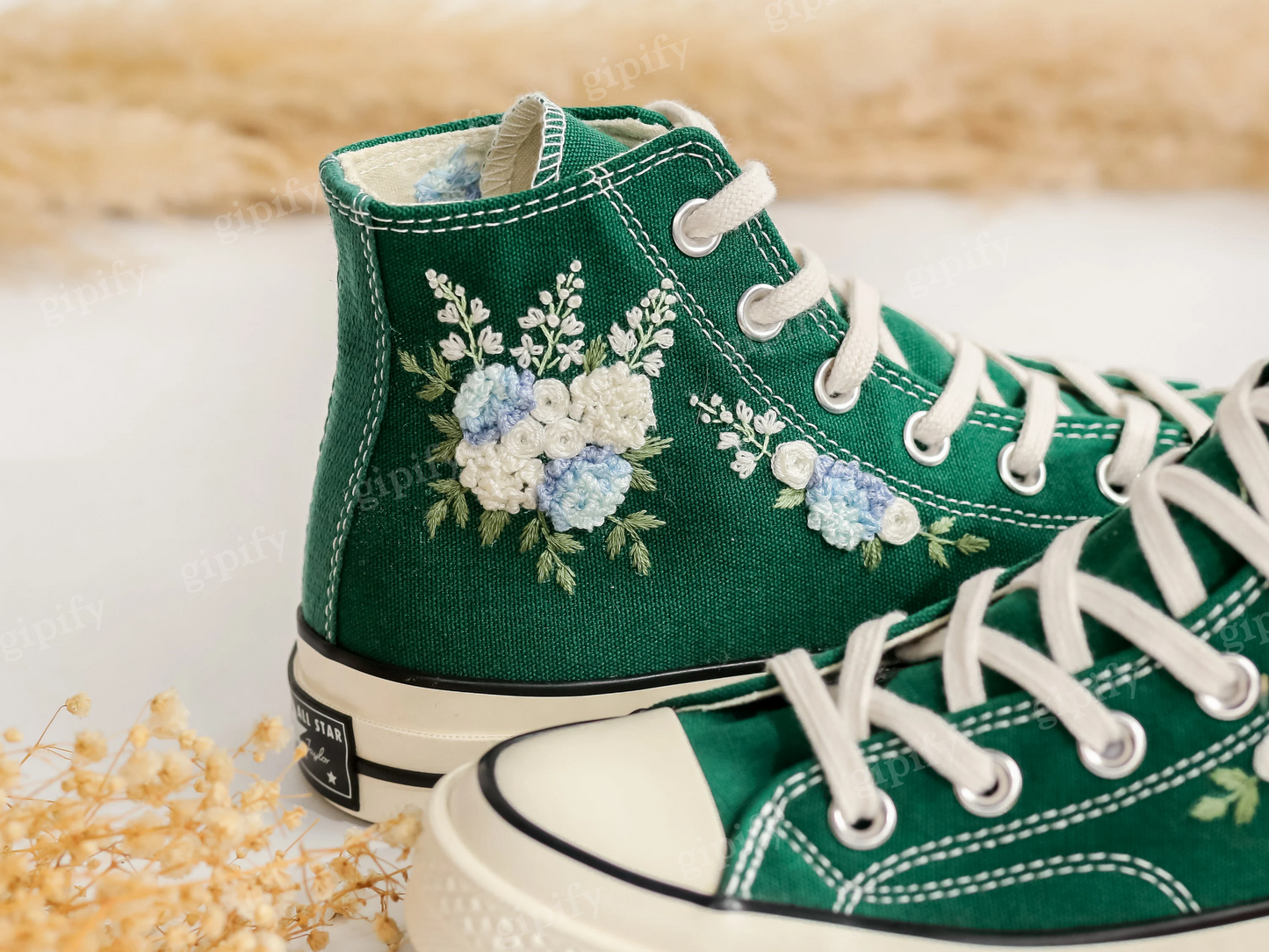 Converse Wedding Shoes, Hydrangeas Flower Embroidered Converse for Bridal, Floral Embroidered Sneakers Wedding Custom, Unique Gifts for Her