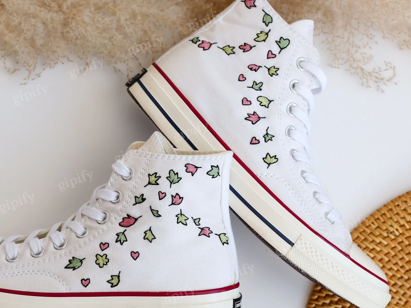 Custom Converse Embroidered Heartstopper Leaves, Bookish Inspired Converse High Tops, Nick and Charlie Embroidered Sneaker Cute Leaves Shoes