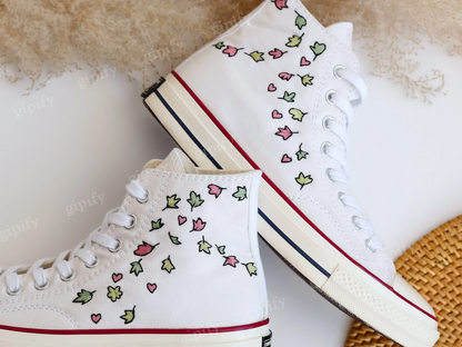 Custom Converse Embroidered Heartstopper Leaves, Bookish Inspired Converse High Tops, Nick and Charlie Embroidered Sneaker Cute Leaves Shoes