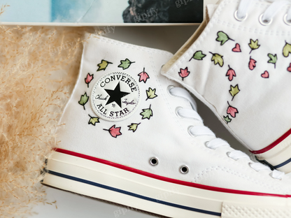 Custom Converse Embroidered Heartstopper Leaves, Bookish Inspired Converse High Tops, Nick and Charlie Embroidered Sneaker Cute Leaves Shoes