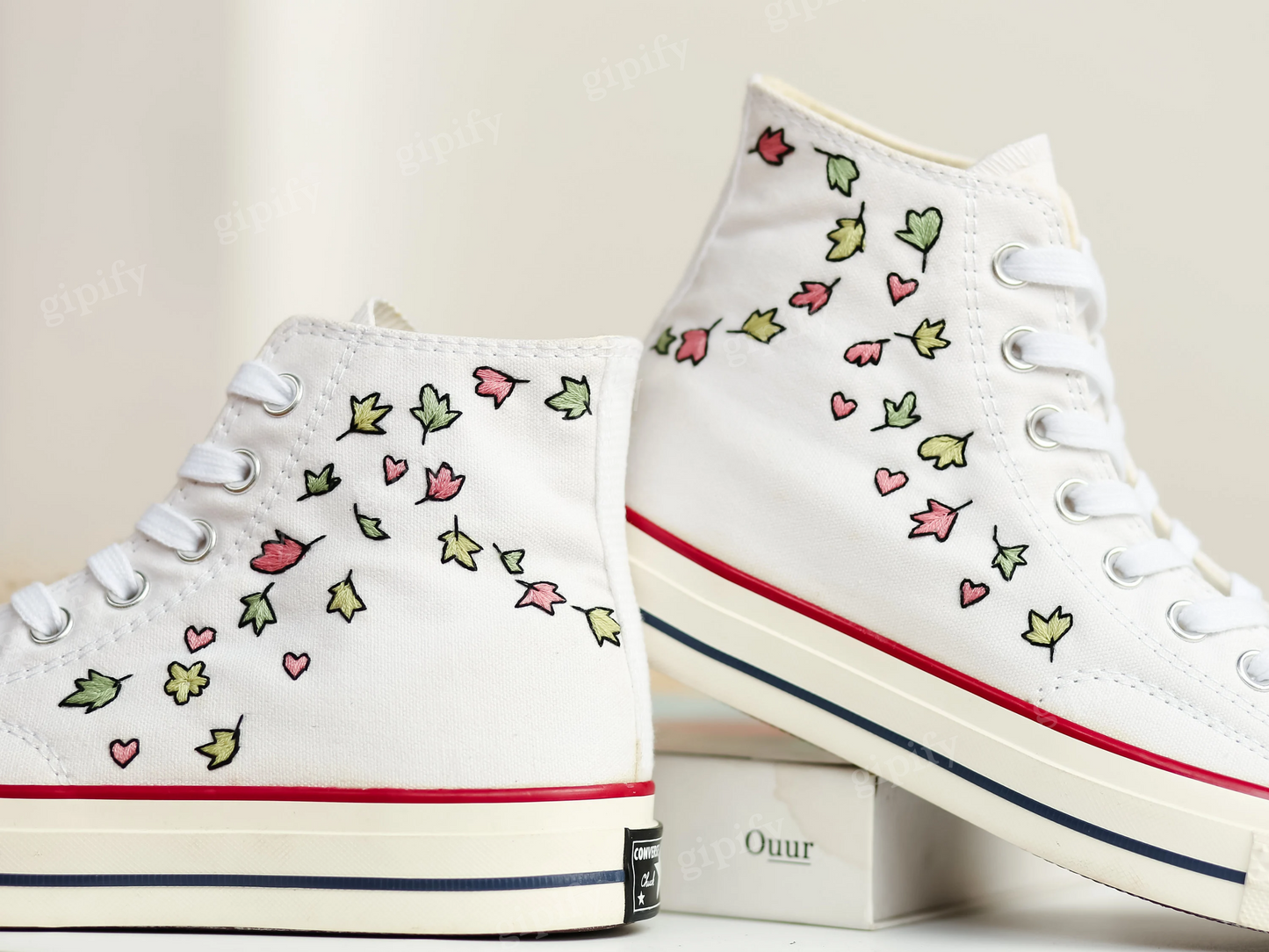 Custom Converse Embroidered Heartstopper Leaves, Bookish Inspired Converse High Tops, Nick and Charlie Embroidered Sneaker Cute Leaves Shoes