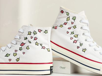 Custom Converse Embroidered Heartstopper Leaves, Bookish Inspired Converse High Tops, Nick and Charlie Embroidered Sneaker Cute Leaves Shoes