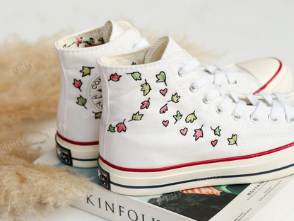 Custom Converse Embroidered Heartstopper Leaves, Bookish Inspired Converse High Tops, Nick and Charlie Embroidered Sneaker Cute Leaves Shoes