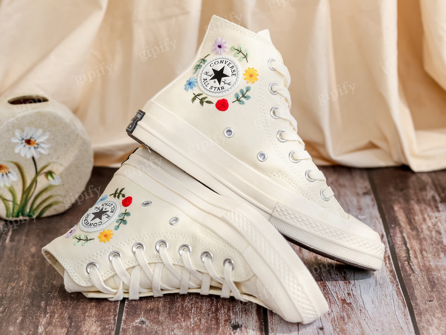 Custom Bridal Flowers Embroidered Converse for Wedding, Flowers Embroidered Sneakers for Bride, Flowers Embroidered Shoes, Wedding Gifts