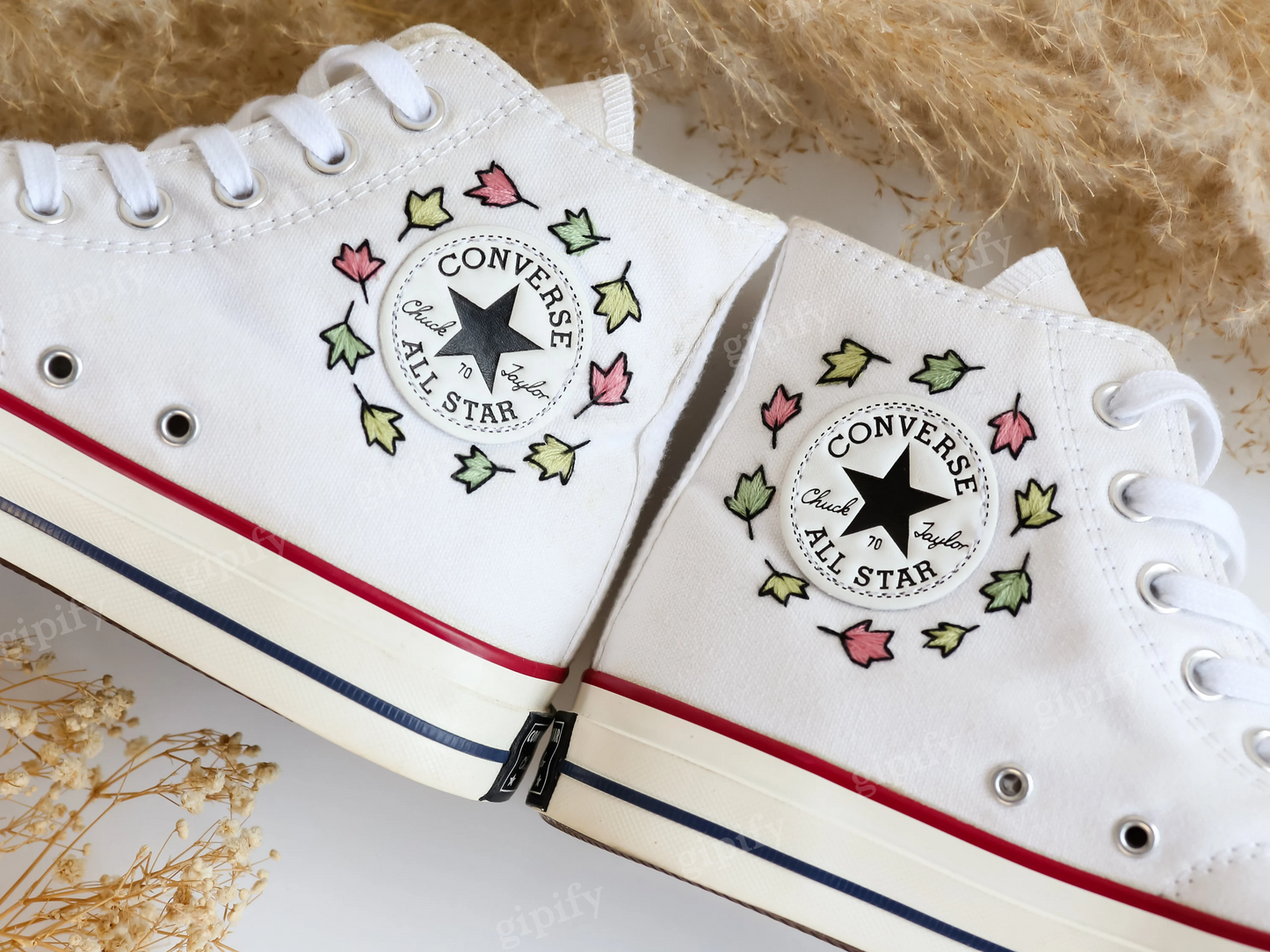 Custom Converse Embroidered Heartstopper Leaves, Bookish Inspired Converse High Tops, Nick and Charlie Embroidered Sneaker Cute Leaves Shoes