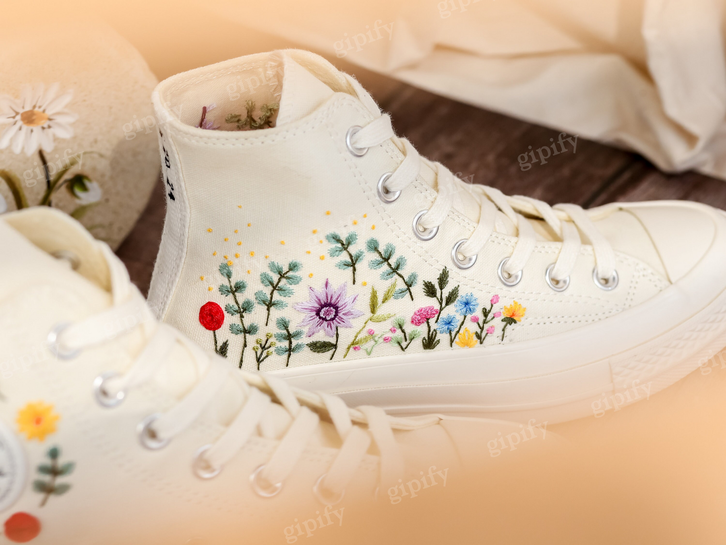 Custom Bridal Flowers Embroidered Converse for Wedding, Flowers Embroidered Sneakers for Bride, Flowers Embroidered Shoes, Wedding Gifts