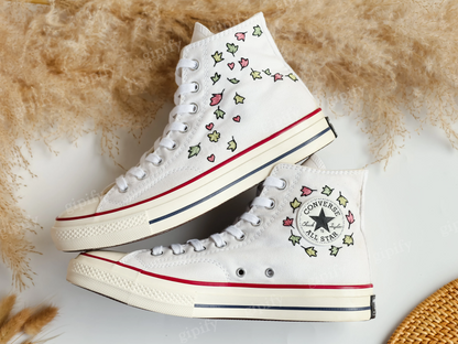 Custom Converse Embroidered Heartstopper Leaves, Bookish Inspired Converse High Tops, Nick and Charlie Embroidered Sneaker Cute Leaves Shoes