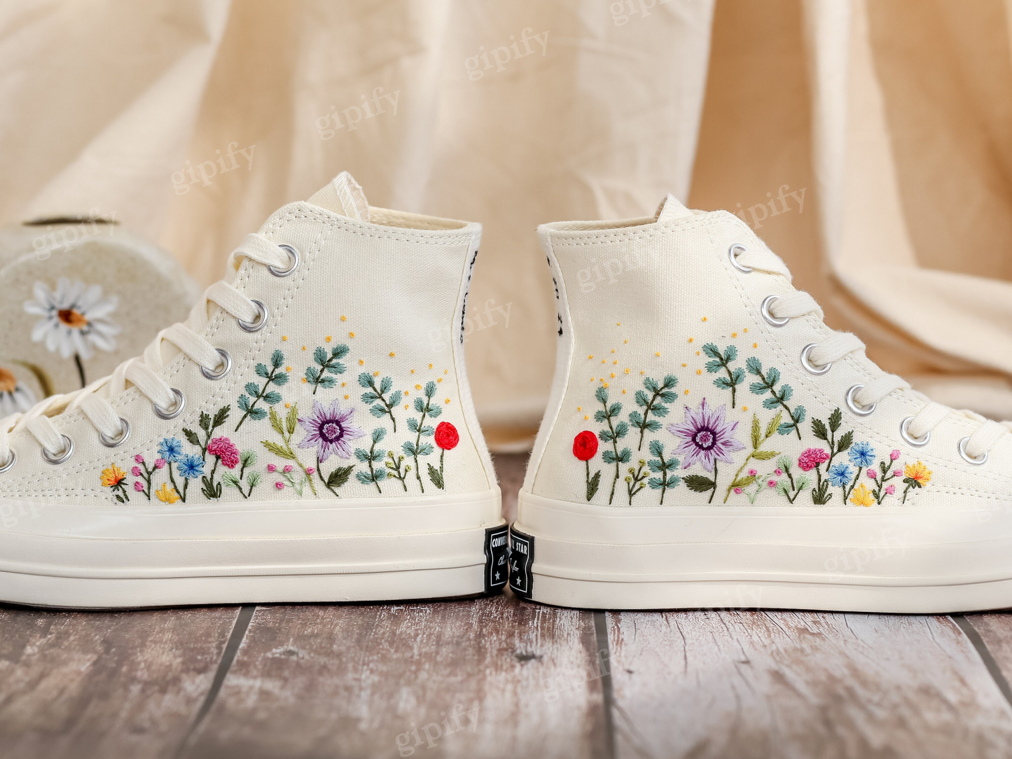 Custom Bridal Flowers Embroidered Converse for Wedding, Flowers Embroidered Sneakers for Bride, Flowers Embroidered Shoes, Wedding Gifts