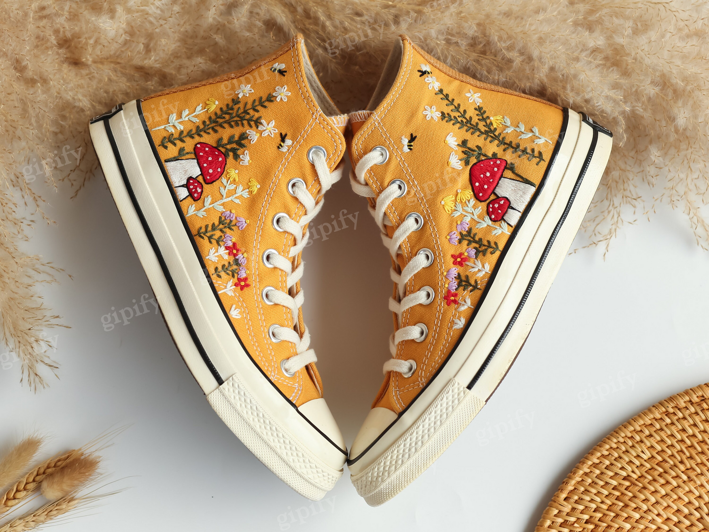 Custom Converse Chuck Taylor Mushrooms Embroidered Converse Shoes, Mushrooms Embroidered Sneakers, Mushrooms Embroidered Converse Custom