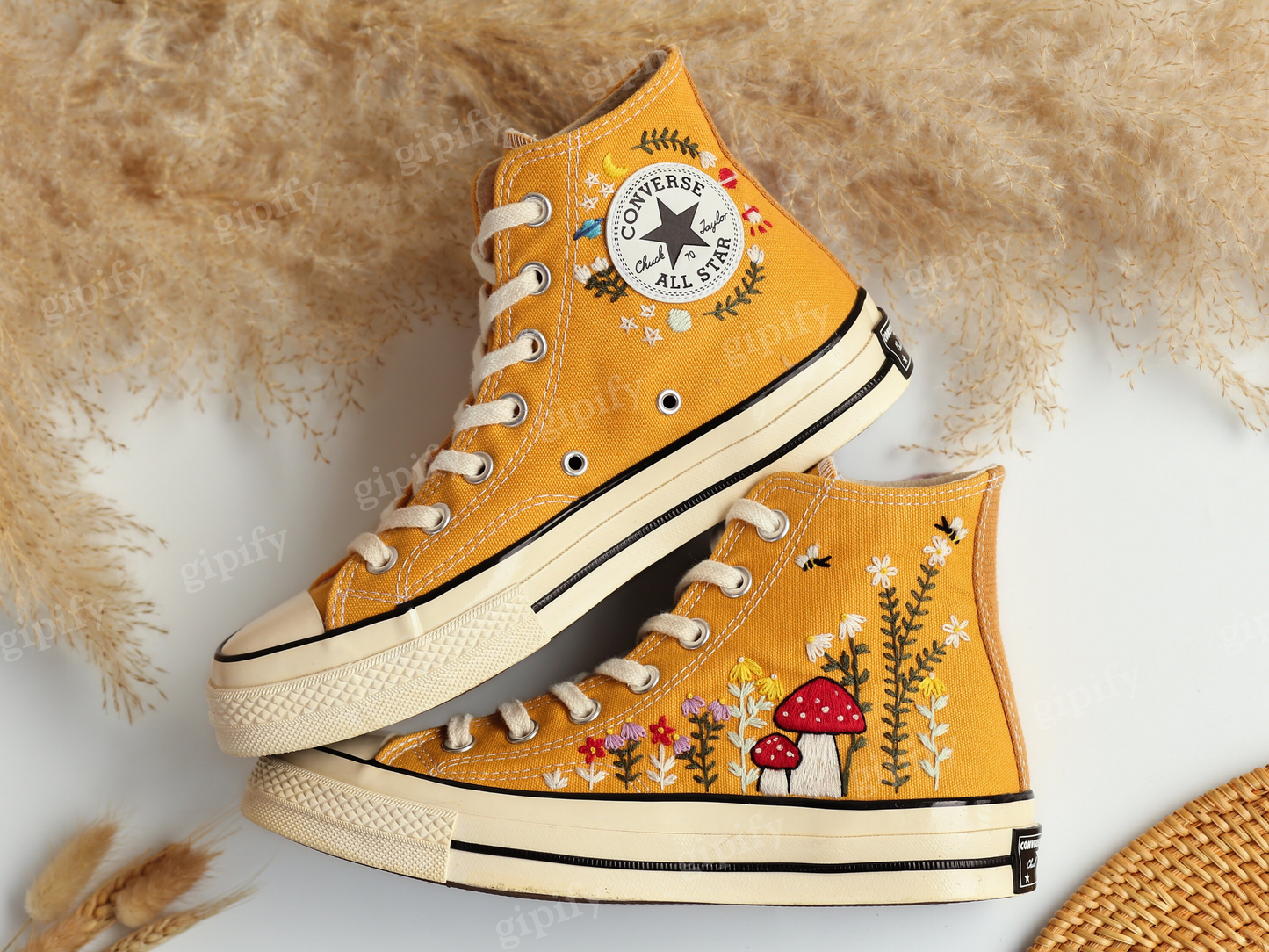 Custom Converse Chuck Taylor Mushrooms Embroidered Converse Shoes, Mushrooms Embroidered Sneakers, Mushrooms Embroidered Converse Custom