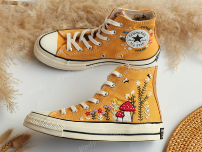 Custom Converse Chuck Taylor Mushrooms Embroidered Converse Shoes, Mushrooms Embroidered Sneakers, Mushrooms Embroidered Converse Custom