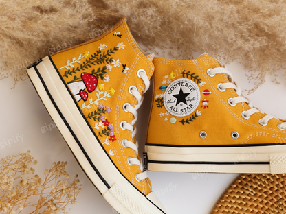 Custom Converse Chuck Taylor Mushrooms Embroidered Converse Shoes, Mushrooms Embroidered Sneakers, Mushrooms Embroidered Converse Custom