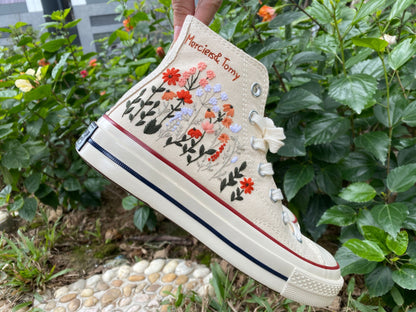 Custom Converse Platform/ Wedding Flowers Embroidered Platform Shoes/ Bridal Flowers Embroidered Sneakers/ Personalized Bridal Sneaker