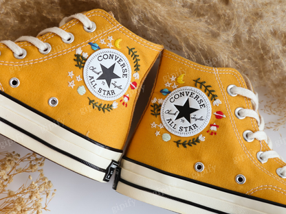 Custom Converse Chuck Taylor Mushrooms Embroidered Converse Shoes, Mushrooms Embroidered Sneakers, Mushrooms Embroidered Converse Custom